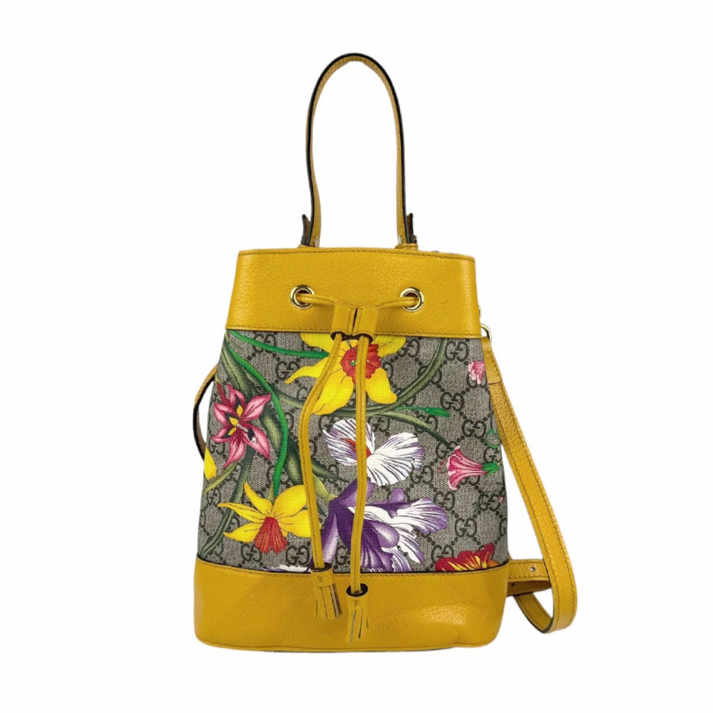 Gucci GG Flora Flower Shoulder Bag Supreme Canvas Yellow Brown